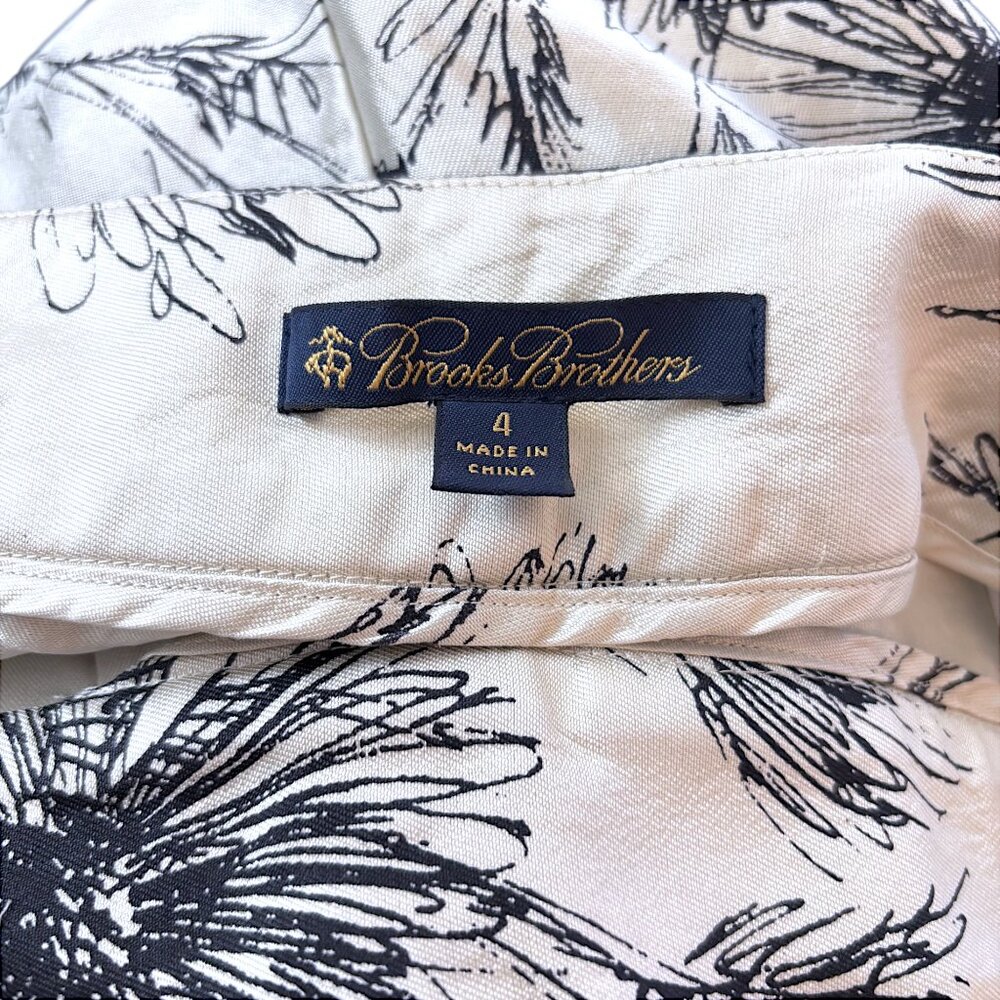Brooks Brothers 100% Silk Sz 4 Ivory & Black Floral Printed Tapered Pant - Picture 6 of 8